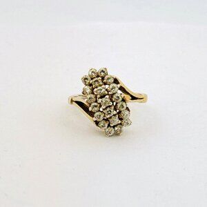 Estate Sterling Silver 925 Gold Tone Cluster Ring w/ Sparkling Crystals Sz 6.75